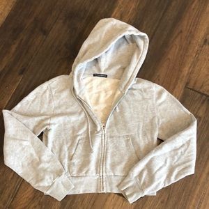 Brandy Melville crop zip front hoodie, gray